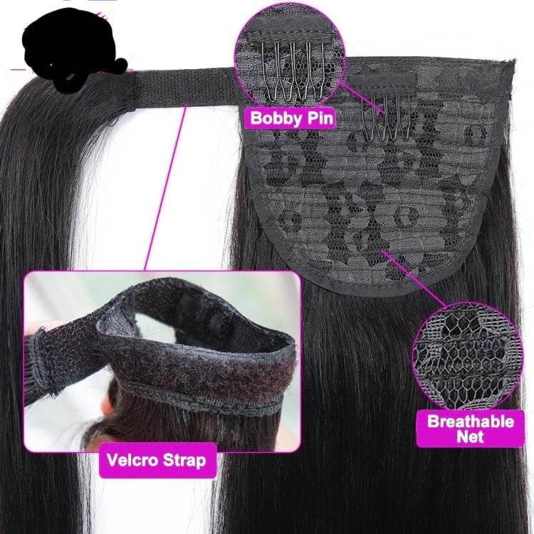 Wrap Around Straight Human Hair Ponytail - GeVi Beauty 